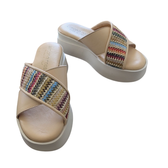 Monaco Tan Woven Platform Sandals - Picture 1 of 9